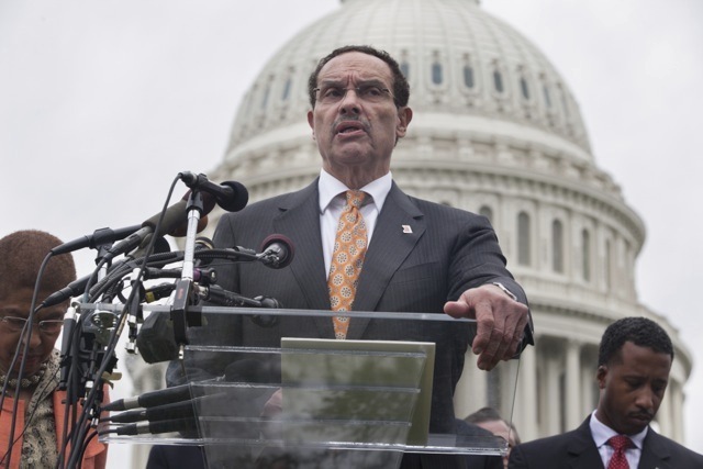 Washington Mayor Vincent Gray crashed a news event held by Senate Democrats Wednesday, pressing them to immediately fund the D.C. government. (Graeme Jennings/Examiner)