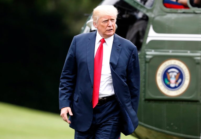 President Donald Trump walks to the White House as he arrives on the South Lawn, Monday, Aug. 14, 2017, in Washington. Trump is returning from a vacation to Bedminster, N.J. (AP Photo/Alex Brandon)
