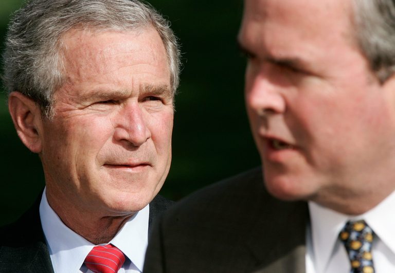 A Bloomberg/Des Moines Register poll found that 57 percent of Iowa Republicans thought it would be a good thing if the former president George W. Bush advised his brother Jeb in the White House, suggesting Bush 43 might actually be an asset to his White House-seeking sibling. (Getty Image)