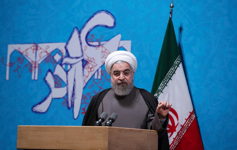 Iranian President Hassan Rouhani ordered scientists to begin developing nuclear-powered marine vehicles in response to Congress extending some sanctions on his country, according to a report. (Iranian Presidency Office via AP)