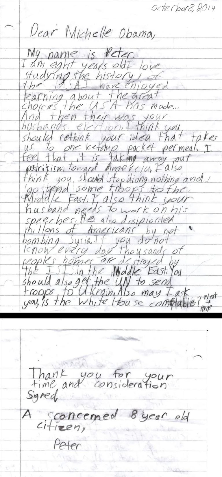 ‘A Concerned 8-Year-Old Citizen’ Writes Brutal Letter to Michelle Obama