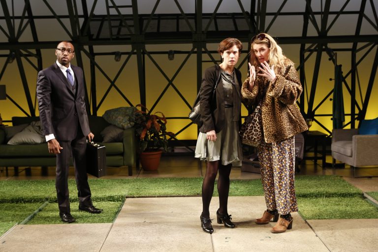 This theater image released by The Bruce Cohen Group Ltd. show, from left, Maurice McRae, Hannah Cabell and Nadia Bowers, in a scene from 