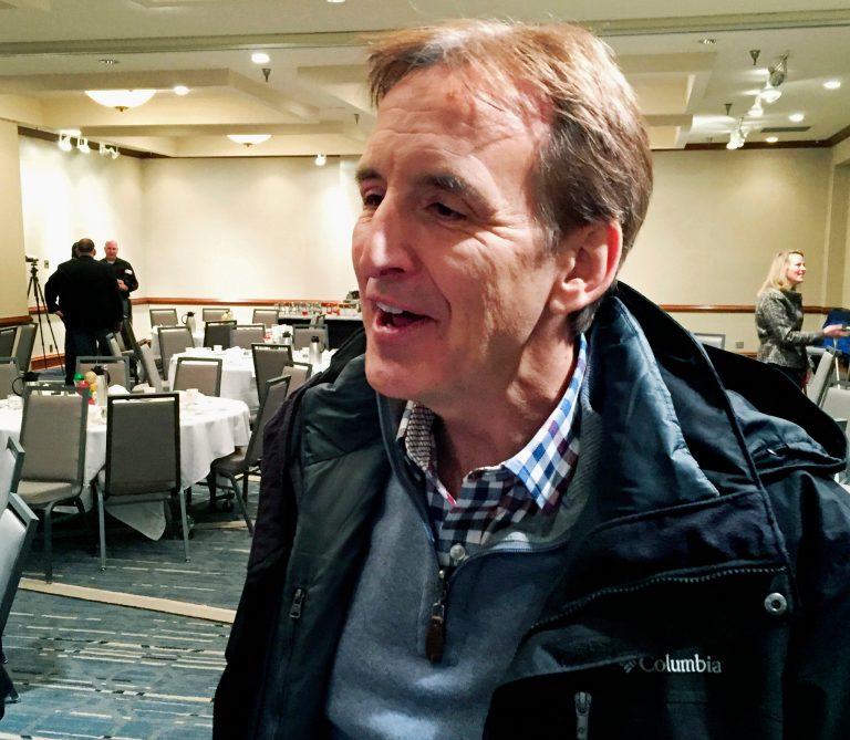 Former Minnesota Gov. Tim Pawlenty speaks after a Chamber of Commerce breakfast in St. Louis Park, Minn. Pawlenty. (AP Photo/Steve Karnowski)