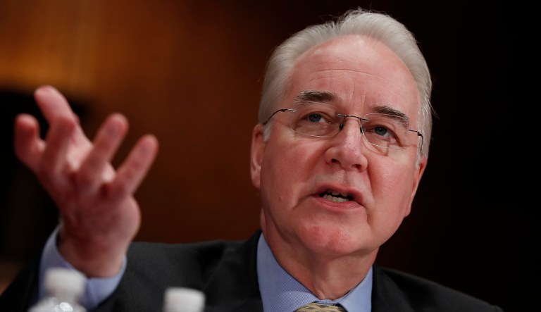 Health and Human Services Secretary Tom Price testifies before a Senate Appropriations subcommittee hearing on the HHS fiscal 2018 budget. (AP Photo/Manuel Balce Ceneta)