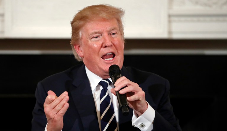 President Trump said armed teachers could end a shooting earlier than first-responders, who sometimes arrive after the gunman is finished. (AP Photo/Carolyn Kaster)