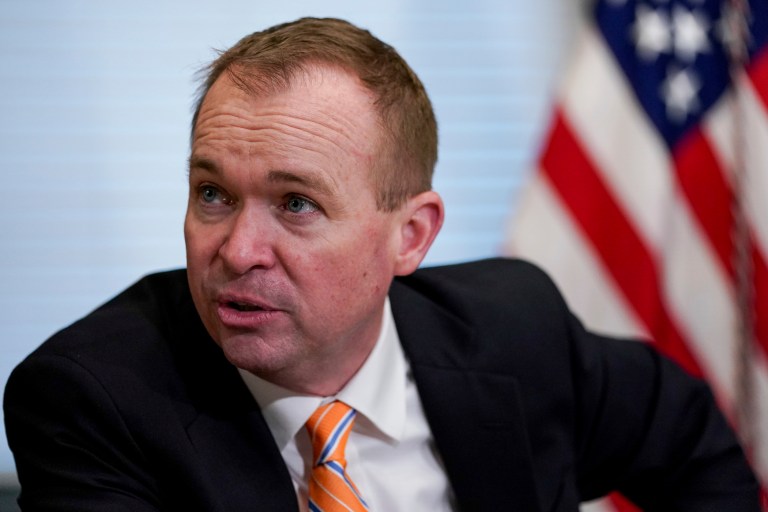 Speaking in his office in the Old Executive Office Building, Mulvaney described the CBO's scoring of the House Republican healthcare bill as 