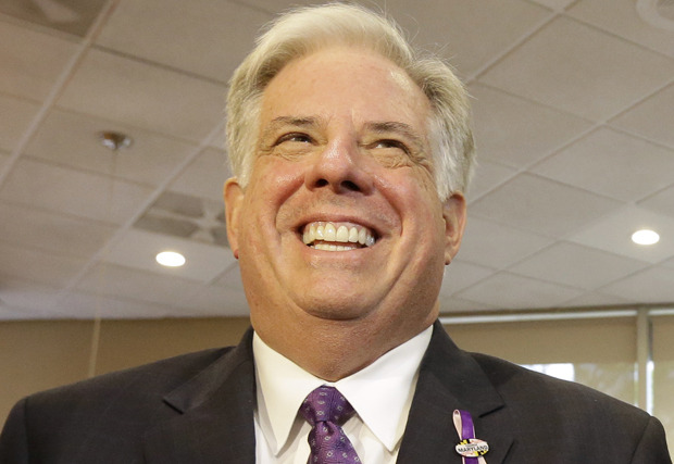 Larry Hogan, Republican candidate for Maryland governor, speaks with reporters at the Original Pancake House in Bethesda, Md., Tuesday, Oct. 21, 2014. (AP Photo/Patrick Semansky)