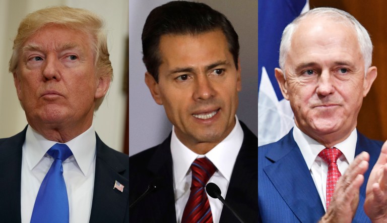 The Thursday disclosure of President Trump's calls with Mexican President Enrique Peña Nieto and Australian Prime Minister Malcolm Turnbull comes as the Justice Department places new emphasis on leaks. (AP Photos)
