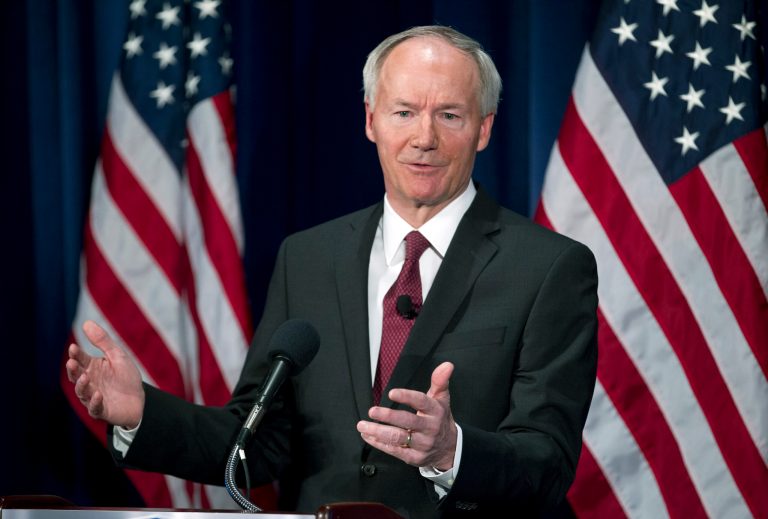 Former Arkansas Rep. Asa Hutchinson speaks during a news conference at National Press Club in Washington on April 2. (AP Photo/Jose Luis Magana)