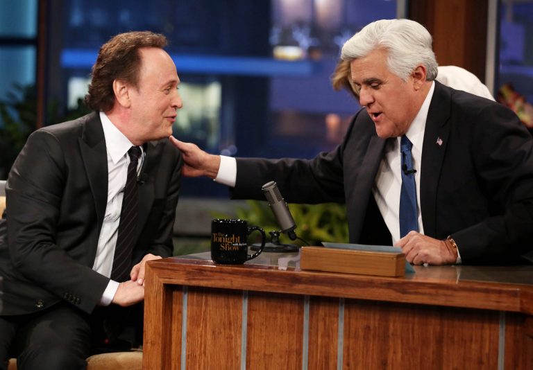 Jay Leno, right, and Billy Crystal appear during the final taping of NBC's 