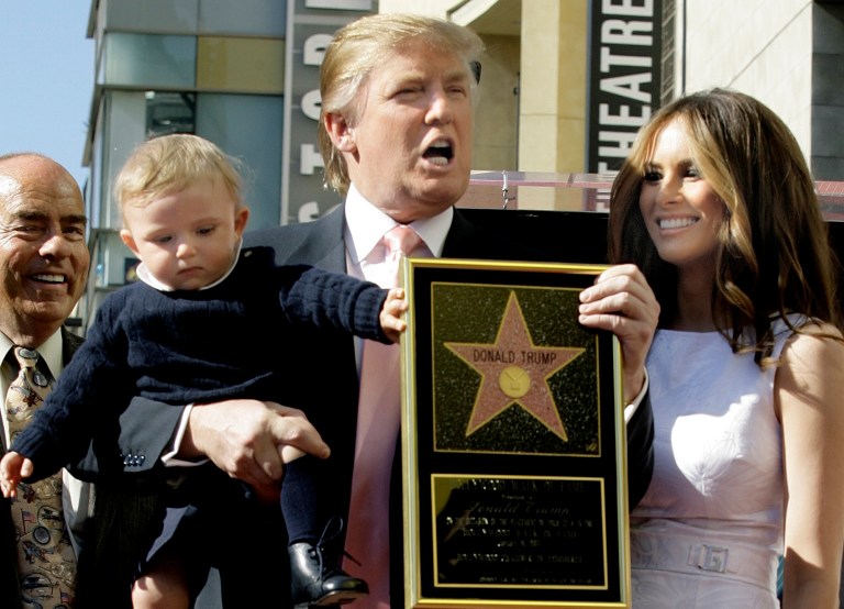 Folks keep finding new ways to vandalize the GOP front-runner's star, like painting a mute sign over it. (AP Photo/Damian Dovarganes)
