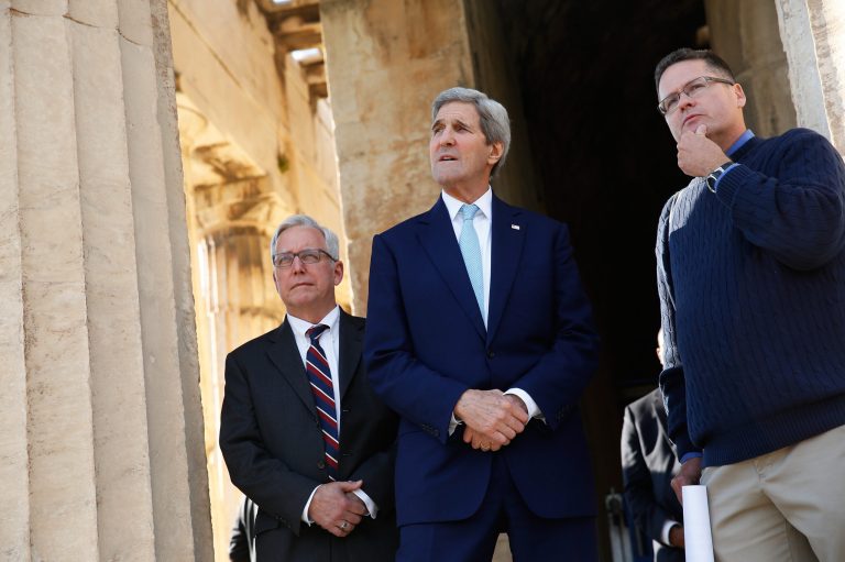 Secretary of State John Kerry said the only way to relieve the refugee pressure on Greece and Turkey is for the international community to force a ceasefire in the war-torn country. (Jonathan Ernst/Pool Photo via AP)