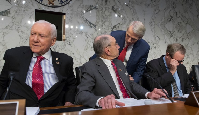 Committee Chairman Orrin Hatch recessed the panel, promising an amended bill later Tuesday, although he did not say when it might come. (AP Photo/J. Scott Applewhite)