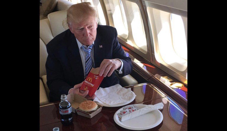 President Trump's former campaign manager said in his book that Trump would often eat two McDonald's Big Macs and two Fillet-o-Fish sandwiches, and a chocolate shake during the campaign. (Photo courtesy: realdonaldtrump Instagram)