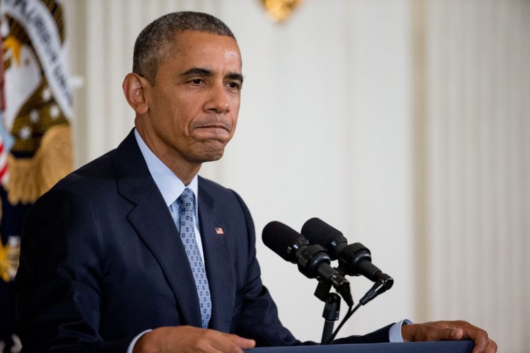 President Obama pauses during a news conference in the State Dining Room of the White House in Washington, Friday, Oct. 2, 2015. (AP Photo/Andrew Harnik)