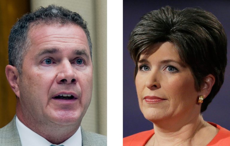 Rep. Bruce Braley, left, and Republican senatorial candidate State Sen. Joni Ernst (AP)