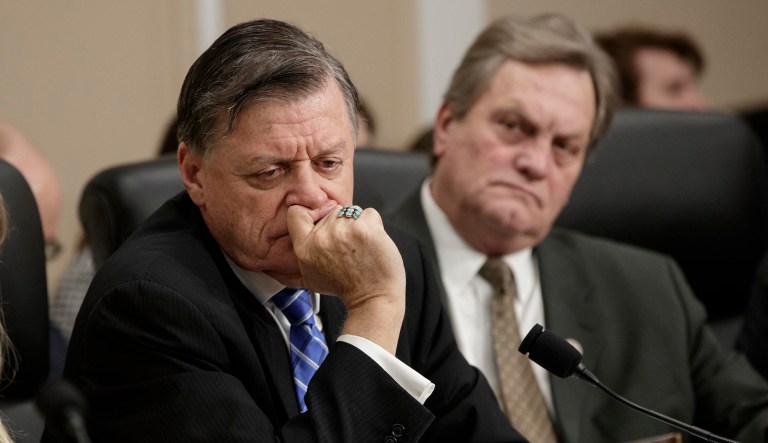 Rep. Tom Cole, R-Okla., left, and Rep. Mike Simpson, R-Idaho, both say adding an Obamacare mandate repeal to the tax reform bill would bring in more opposition. (AP Photo/J. Scott Applewhite)