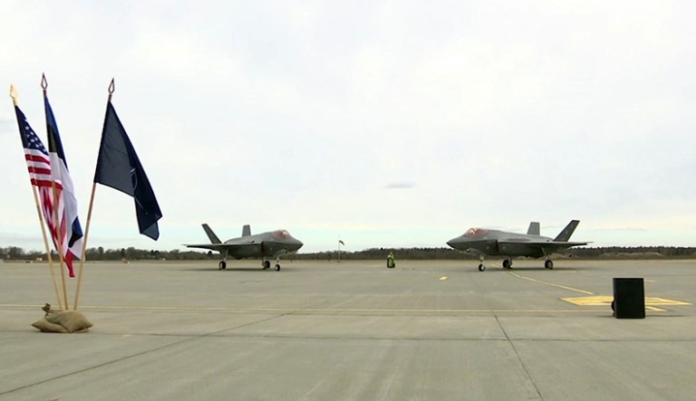 Two F-35 Lightning IIs were sent to Estonia on Tuesday. Two F-35 Lightning IIs and 20 supporting airmen are in Bulgaria Friday to bolster Europe's defenses, U.S. European Command announced. (AP Photo)