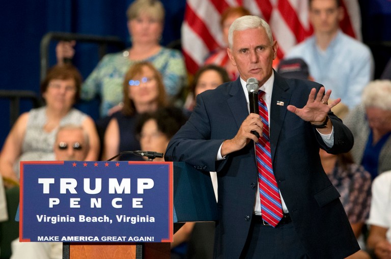 Indiana Gov. Mike Pence said Donald Trump was not advocating violence against Hillary Clinton when the GOP nominee wondered aloud whether the Second Amendment provided an avenue for Americans to thwart potential Clinton-picked judges. (AP Photo/Steve Helber)