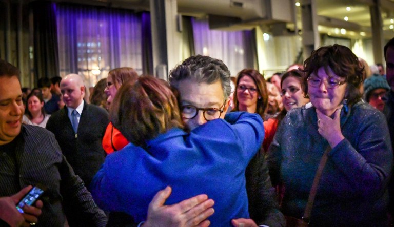 The Minnesota Democrat thanked supporters and friends in Minneapolis Thursday night as his eight years in the Senate are set to come to an end. He'll officially step down on Tuesday. (Glen Stubbe/Star Tribune via AP)