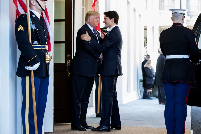 Canadian Prime Minister Justin Trudeau arrived at the White House for his first bilateral meeting with President Trump. (AP Photo/Andrew Harnik)