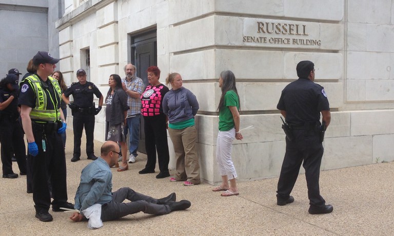 Demonstrators from across the country descended on more than a dozen members' offices in an organized protest against the Senate Republican healthcare bill. (Matthew Trunko/Washington Examiner)