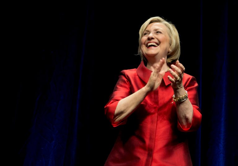 Democratic presidential candidate Hillary Rodham Clinton responds to the cheers of supporters at a Jefferson Jackson event hosted by the Democratic Party of Virginia at George Mason University's Patriot Center, in Fairfax, Va., Friday, June 26, 2015. (AP Photo/Manuel Balce Ceneta)