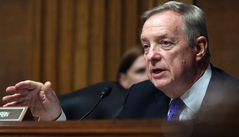 Durbin, D-Ill., said that he rejected Republican claims that Democrats only forced Franken to resign because they wanted to make sure they had the moral high ground if Roy Moore is elected in Alabama. (AP Photo/Lauren Victoria Burke, File)