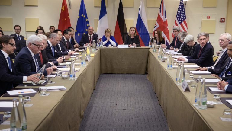 Representatives of world powers meet to pin down a nuclear deal with Iran, on Monday March 30, 2015, in Lausanne, Switzerland. Negotiations over Iran's nuclear program entered a critical phase on Monday with substantial differences still remaining less than two days before a deadline for the outline of an agreement. (AP PHOTO / Brendan Smialowski, Pool)