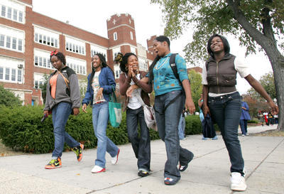 Students walk outside Eastern High School in Northeast D.C. Only 23 percent of graduates from public high schools in the District graduate from any postsecondary institution within six years. (Examiner file photo)
