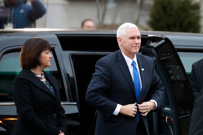Pence checked out his new White House office with his family after riding in Friday's inaugural parade. (AP Photo/Alex Brandon)
