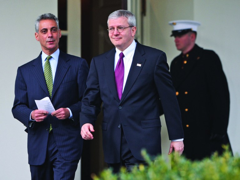 Ron Edmonds/AP file
Bush White House Chief of Staff Josh Bolten, right, and Obama White House Chief of Staff-designate Rahm Emanuel arrive to speak to reporters about the transition after the 2008 election.
