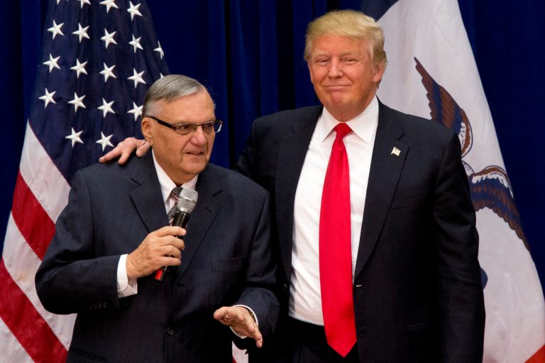 President Trump pardoned former Maricopa County Sheriff Joe Arpaio on Friday after a judge ruled that he was in criminal contempt of court. (AP Photo/Mary Altaffer, File)