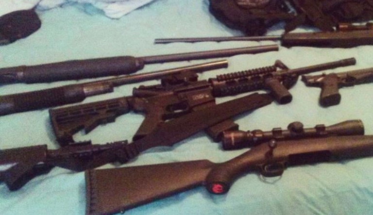 This photo posted on the Instagram account of Nikolas Cruz shows weapons lying on a bed. Cruz was charged with 17 counts of premeditated murder on Thursday, the day after opening fire with a semi-automatic weapon in the Marjory Stoneman Douglas High School in Parkland, Fla. (Instagram via AP)