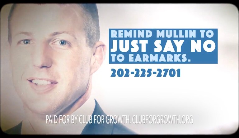 Club for Growth is releasing a short ad, running digitally and on local television, criticizing Rep. Markwayne Mullin on fiscal issues and on abandoning a self-imposed term limits pledge. (Image courtesy screenshot)