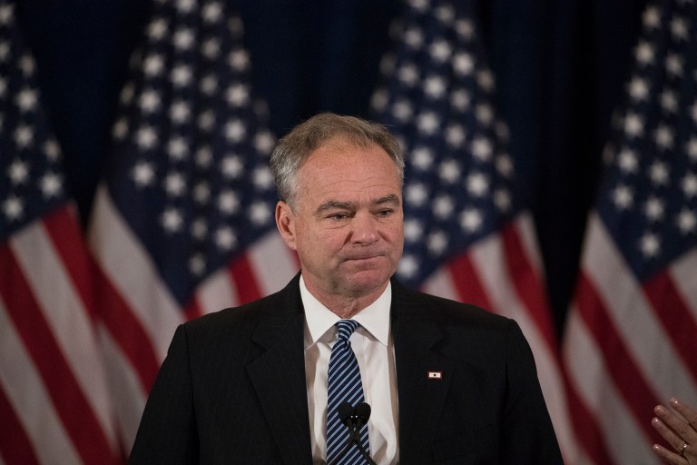 Virginia Sen. Tim Kaine wants President Trump to step up and lead the world in the response to chemical weapons attacks in Syria, instead of blaming the Obama administration. (AP Photo/Matt Rourke)