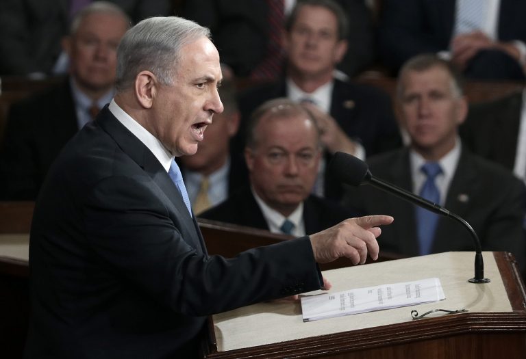 Israeli Prime Minister Benjamin Netanyahu addresses a joint meeting of Congress in the House chamber at the U.S. Capitol March 3, 2015 in Washington. (Photo by Win McNamee/Getty Images)