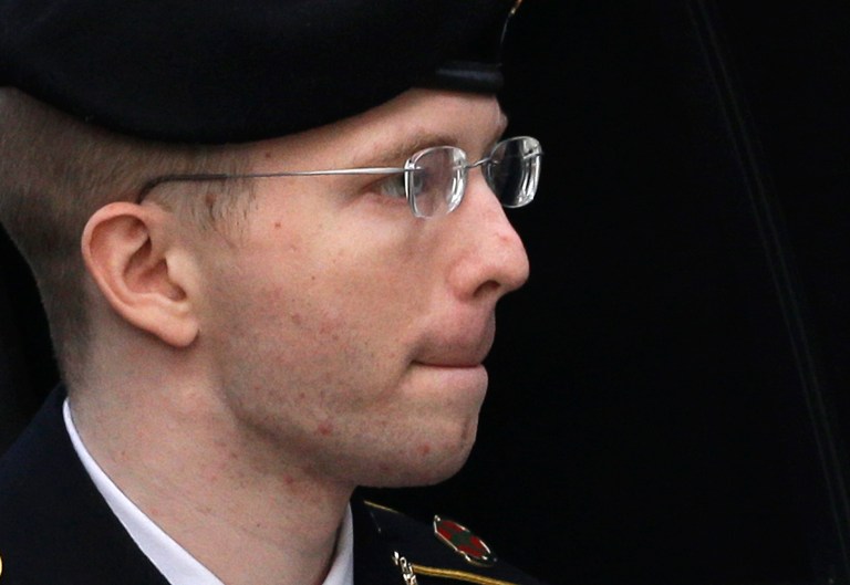 Army Pfc. Bradley Manning is escorted into a courthouse in Fort Meade, Md., on Wednesday before a sentencing hearing in his court martial. (AP/Patrick Semansky)