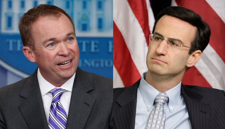 Mick Mulvaney and Peter Orszag sparred Thursday about the American Health Care Act, the Congressional Budget Office and prescription drug prices. (AP Photo/J. Scott Applewhite)