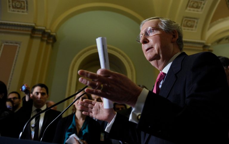 Senate Minority Leader Mitch McConnell of Ky. speaks about the budget deal during a news conference on Capitol Hill on Tuesday. (AP/Susan Walsh)
