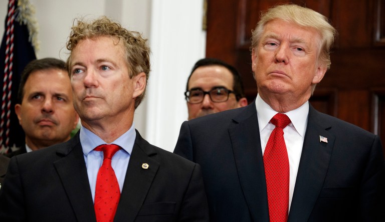 But Paul still said he will oppose the budget later this week unless it sheds $43 billion in extra defense spending. (AP Photo/Evan Vucci)