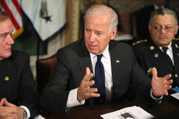WASHINGTON, DC - DECEMBER 20:  U.S. Vice President Joe Biden (C) leads the first meeting of the working group to explore solutions following the Newtown massacre with National Association of Police Organizations President Thomas Nee (L), Philadelphia Police Commissioner Charles Ramsey and other law enforcement leaders from around the country and administration officials December 20, 2012 in Washington, DC. (Photo by Chip Somodevilla/Getty Images)