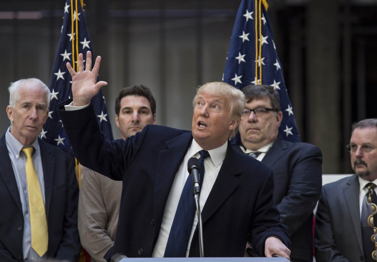 Some things to consider when wondering whether or not to throw in with Donald Trump. (Drew Angerer/Bloomberg)