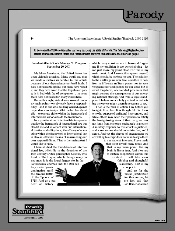 President Al Gore’s speech to the nation, September 20, 2001.