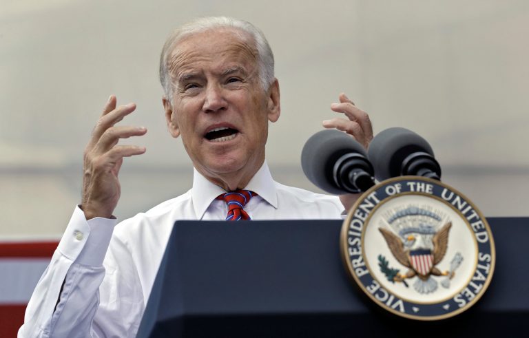 Vice president Joe Biden made his last pitch to voters in a deep-red section of Pennsylvania Sunday night, and urged voters to vote for Hillary Clinton as their next president. (AP Photo/Chris O'Meara)