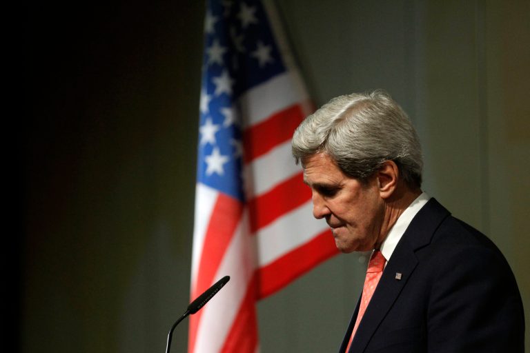U.S. Secretary of State John Kerry pauses during a press conference at the end of the Iranian nuclear talks in Geneva, Sunday, Nov. 10, 2013. Nuclear talks with Iran have failed to reach agreement, but Kerry said differences between Tehran and six world powers made 