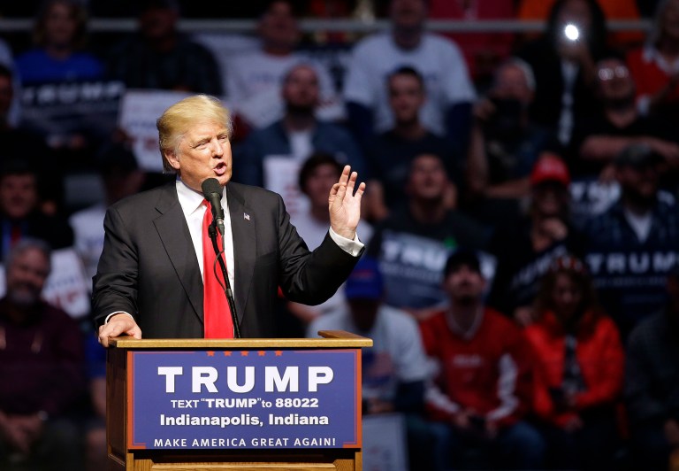 Republican presidential candidate Donald Trump said Thursday that he can't rule out the possibility of using nuclear weapons against the Islamic State. (AP Photo/Darron Cummings)