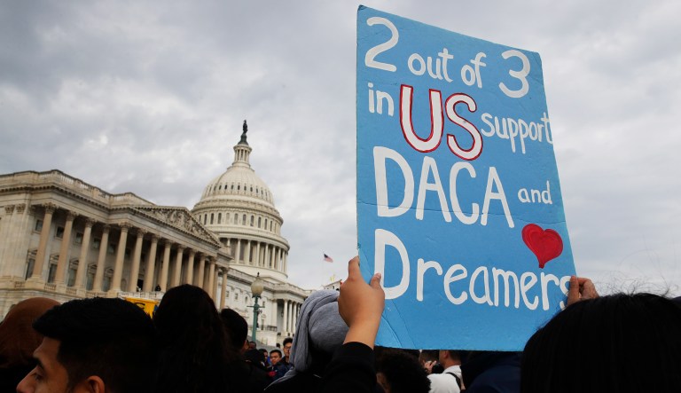 Democrats are carefully wording their position on the matter after angering immigration activists in December, when they refused to block a temporary government spending bill that did not legalize the Dreamers. (AP Photo/Jacquelyn Martin)