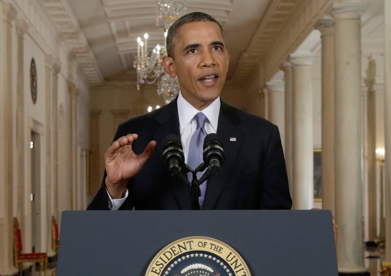   In this Sept. 10, 2013, photo, President Barack Obama addresses the nation in a live televised speech from the East Room of the White House in Washington. Some of Obamaâs top allies say the president misread a few crucial political forces when he asked Congress to support his bid to strike Syria over last monthâs chemical weapons attack. They say the chief one is the nationâs profound weariness with military entanglements in the Middle East. (AP Photo/Evan Vucci, Pool)  