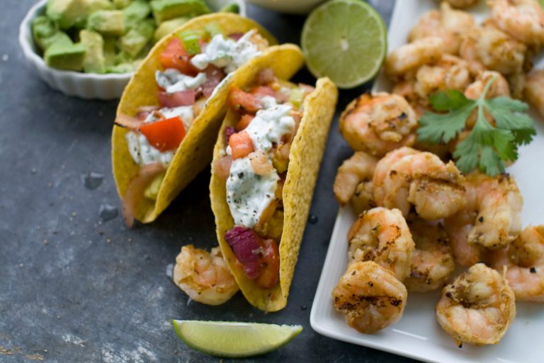  This May 30, 2012 image shows a recipe for grilled shrimp tacos in Concord, N.H. (AP Photo/Matthew Mead)  